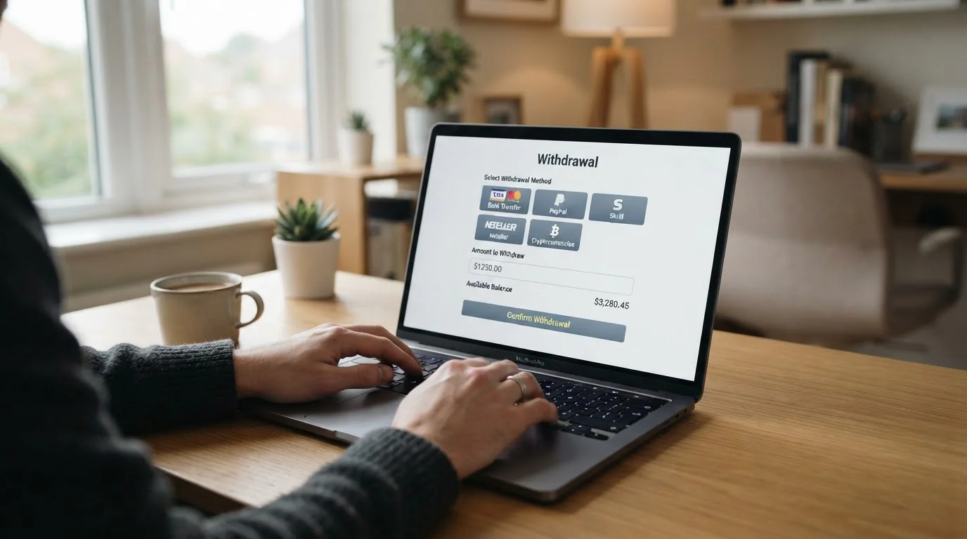 Casino withdrawal page showing payment method options excluding AStroPay