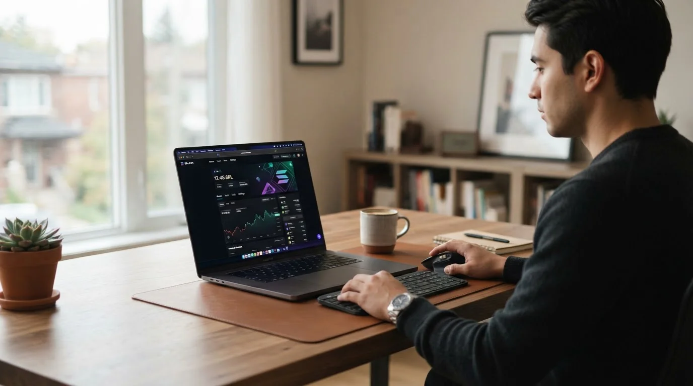 Laptop displaying offshore crypto casino interface with Solana wallet on screen