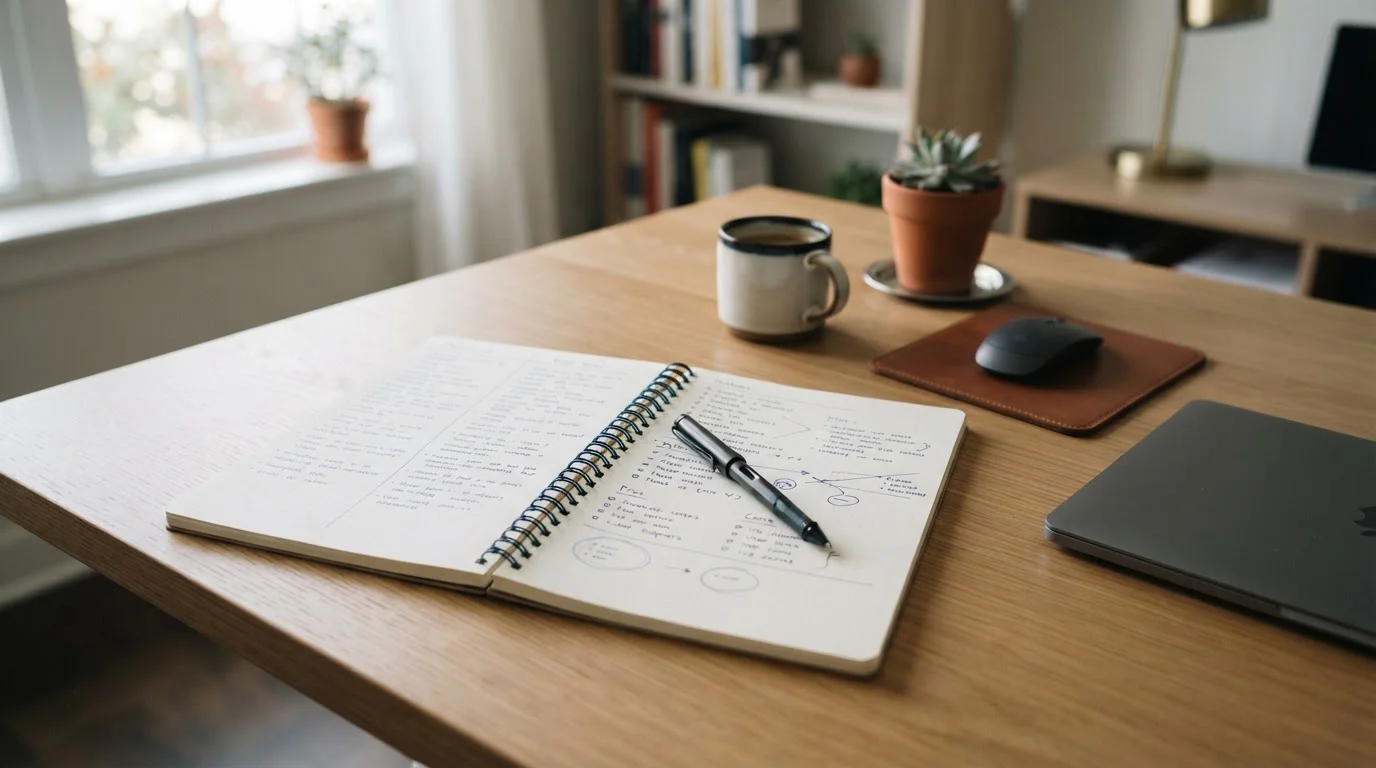 Notebook with handwritten comparison of e-wallet features on a desk