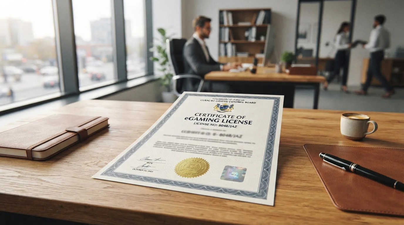 Curaçao eGaming license certificate document on a desk