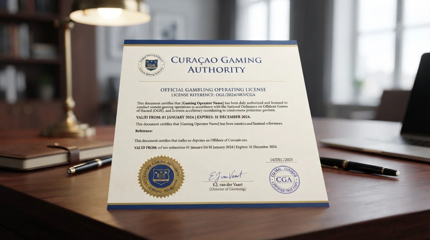 Curaçao Gaming Authority licence document with OGL reference number