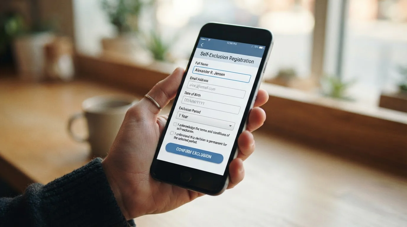 Smartphone showing GamStop self-exclusion registration screen