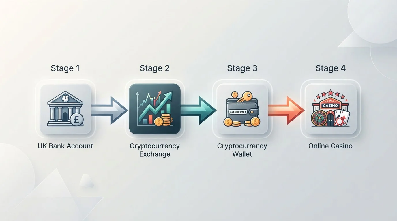 Flowchart showing GBP to Solana to casino deposit journey