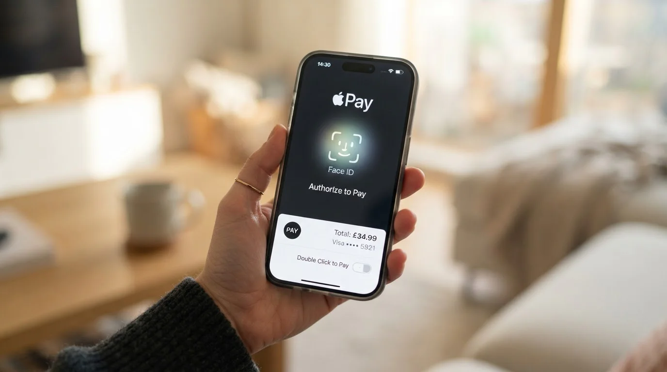 Mobile phone showing Apple Pay authentication for casino deposit