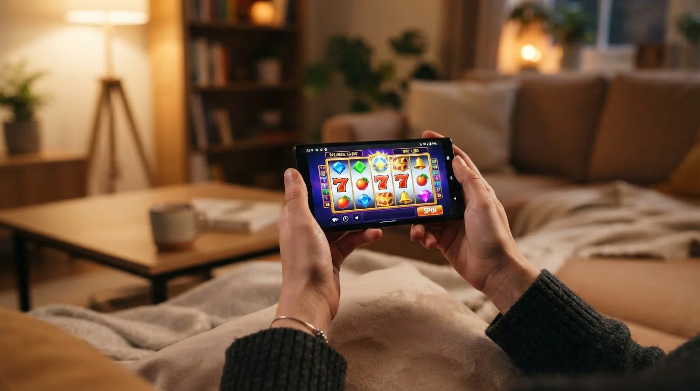 Mobile phone screen showing casino game library accessible via Google Pay deposit
