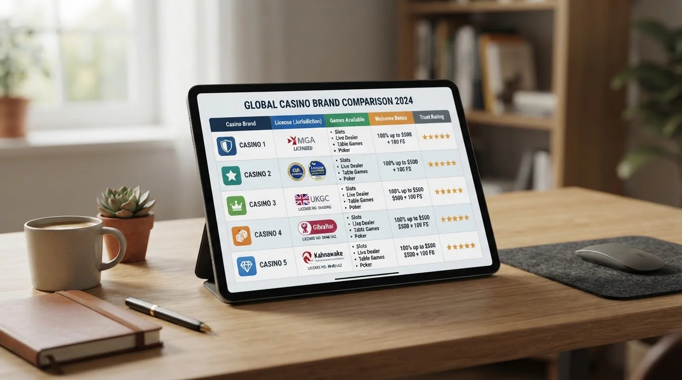 Comparison table showing offshore casino operators accepting credit cards