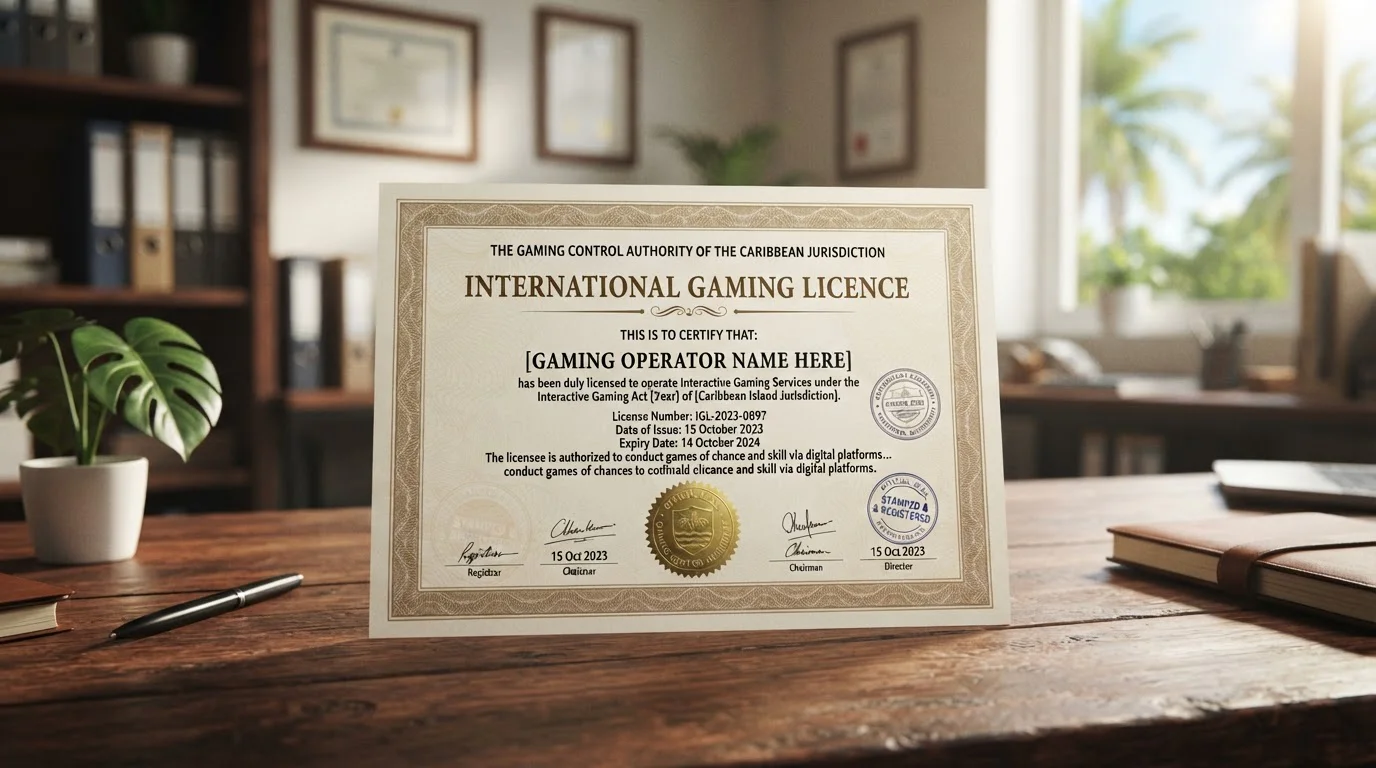 Offshore casino licence certificate from Curacao showing international jurisdiction