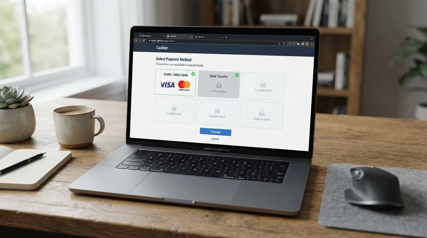 Offshore casino cashier interface showing Visa and Mastercard only
