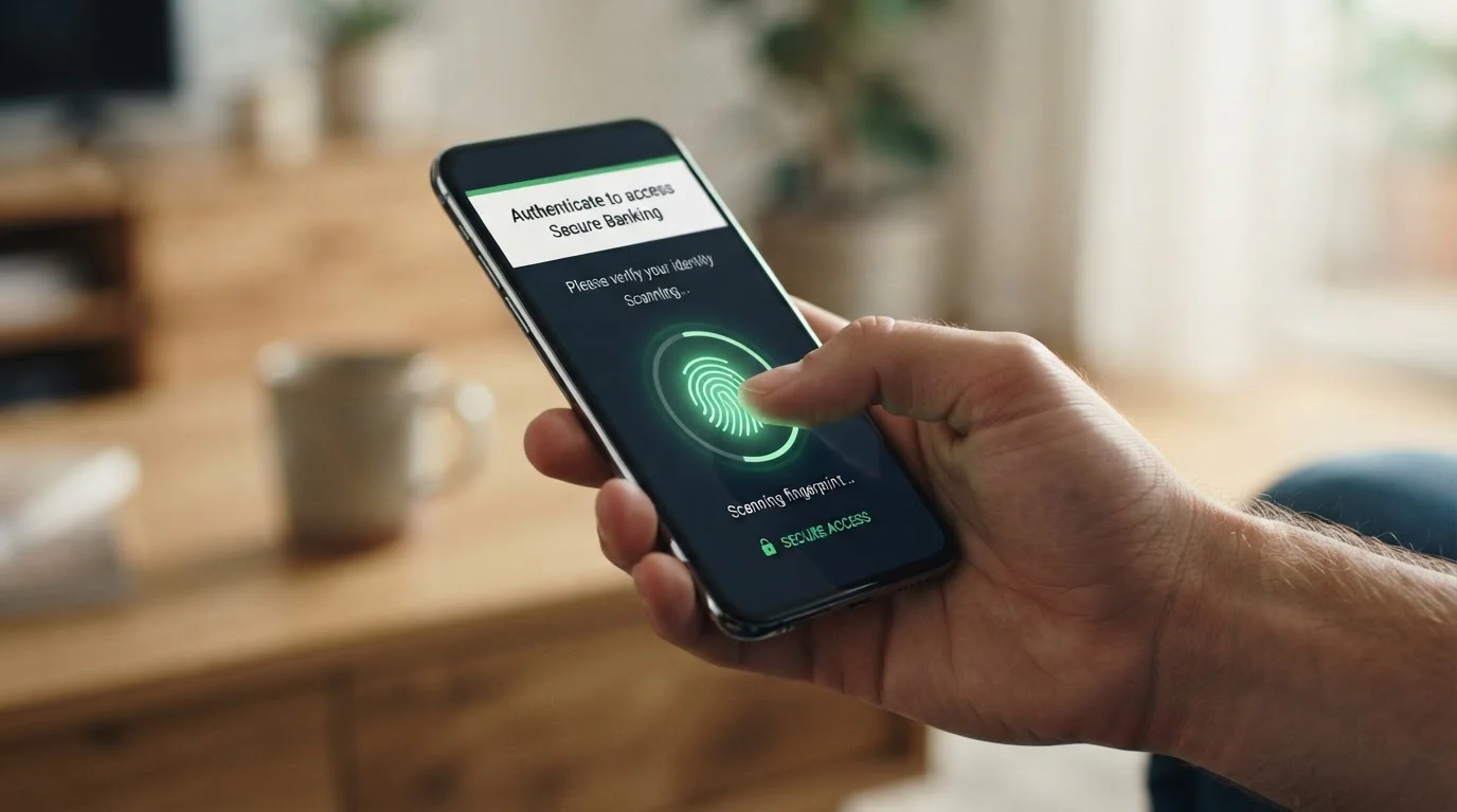 Smartphone showing Open Banking instant transfer authentication screen