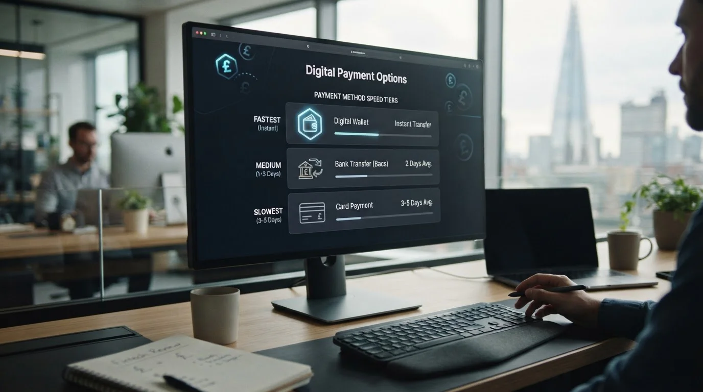 Payment methods comparison showing e-wallets and bank transfers side by side