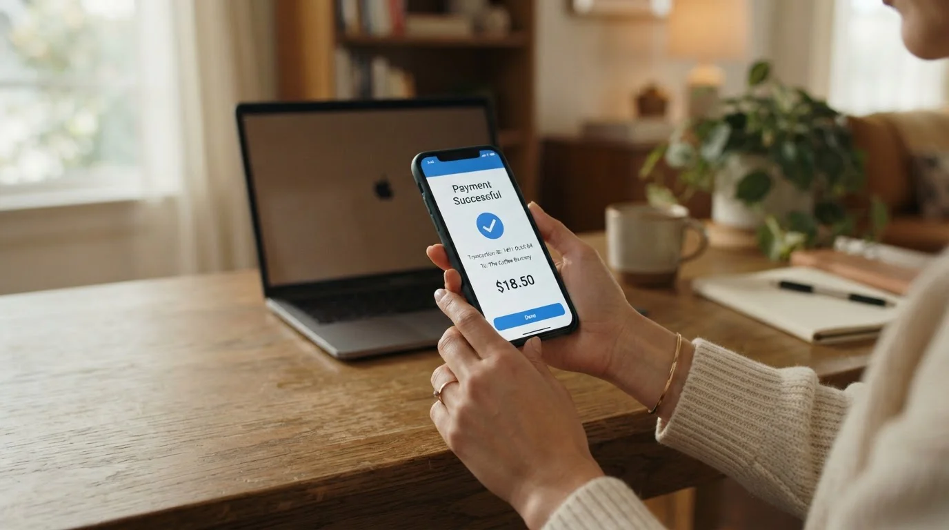 Person using smartphone for mobile casino payment with PayPal interface