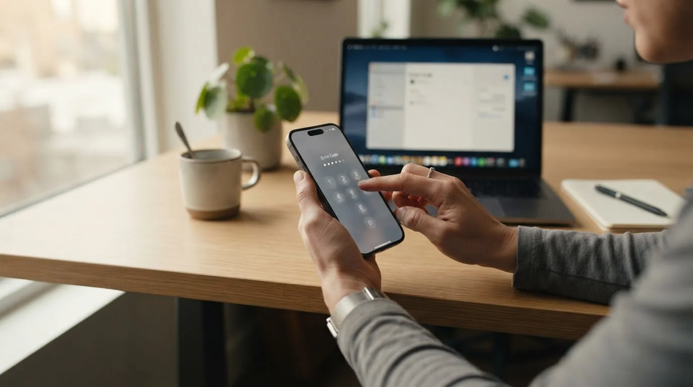 Person holding smartphone showing SMS deposit confirmation screen