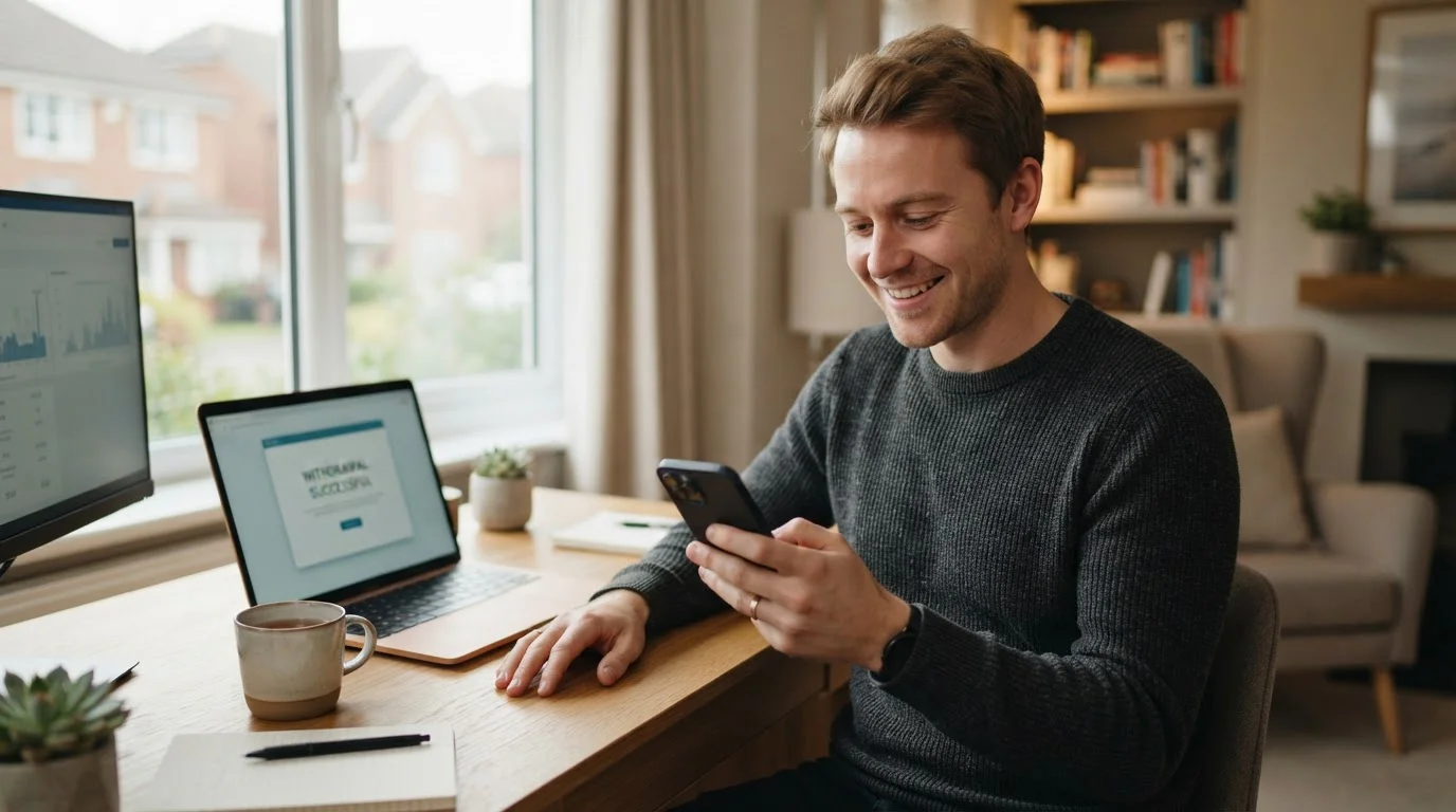 UK online casino player checking fast PayPal withdrawal on mobile phone