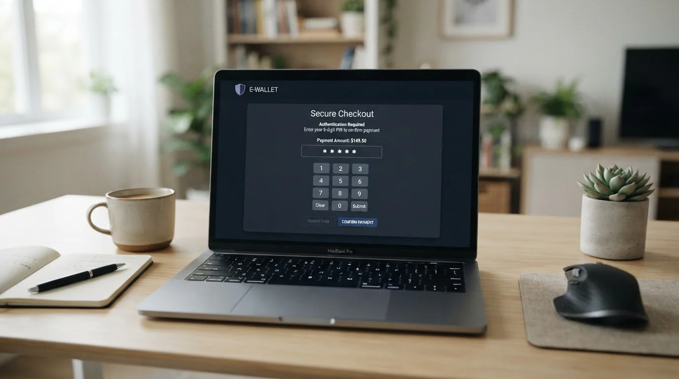 Laptop screen showing an e-wallet login step during a casino deposit