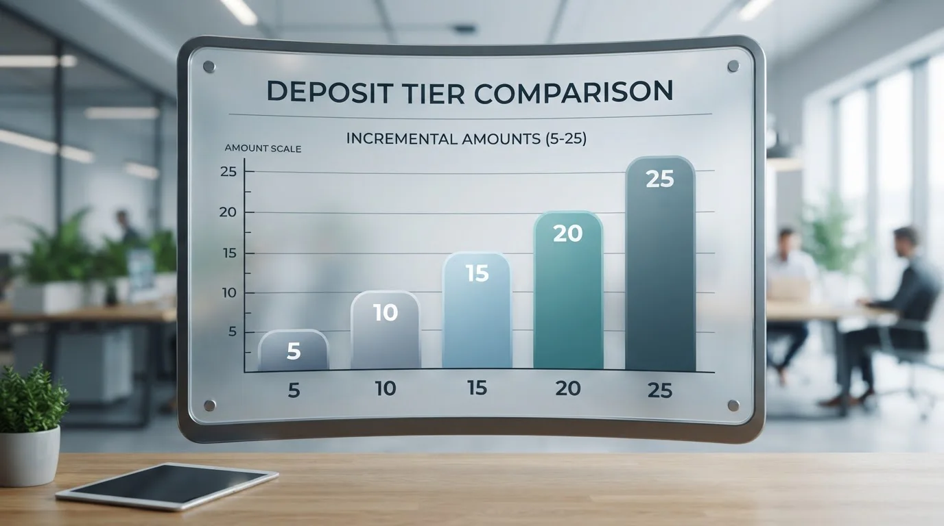 Comparison chart showing minimum deposit amounts from five pounds to twenty-five pounds