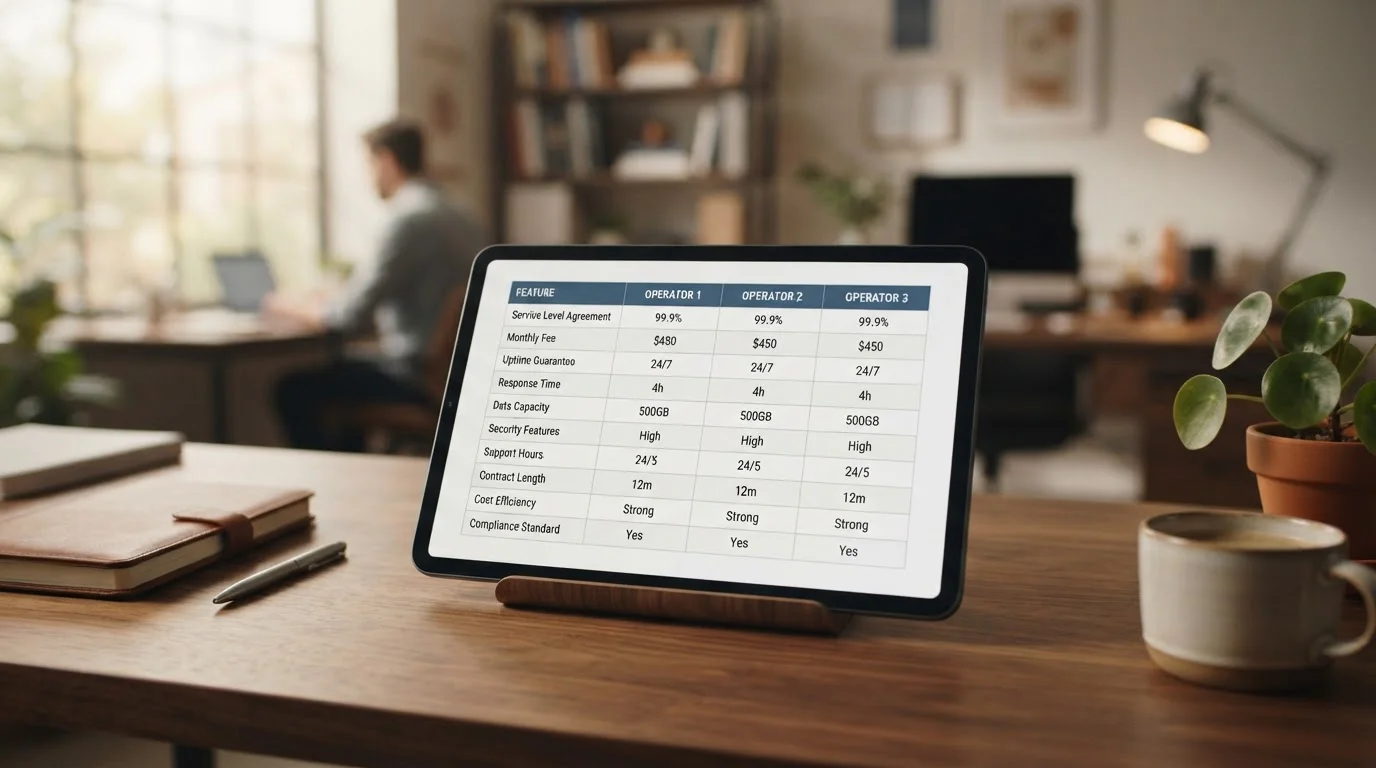 Comparison table of UK casino operators on tablet screen