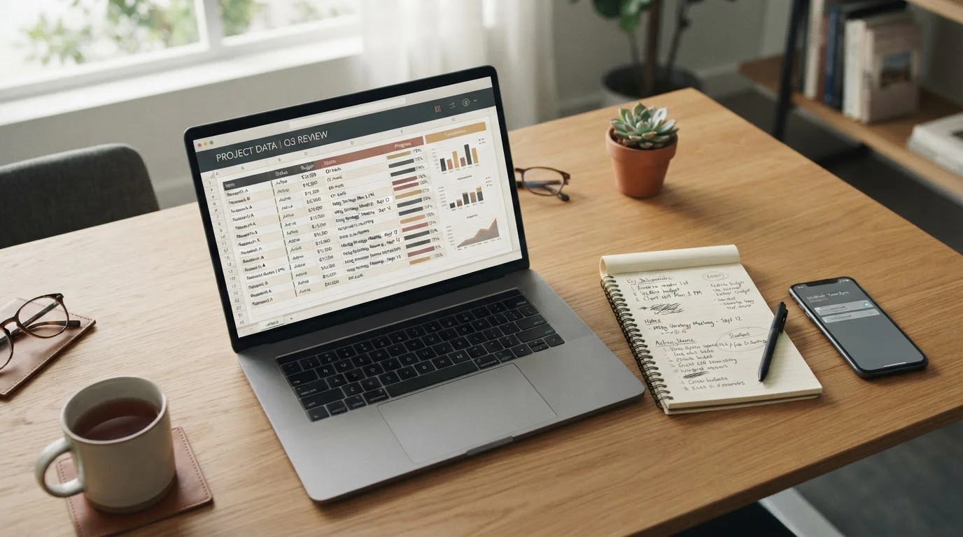 Modern office desk with UKGC-licensed casino comparison chart and laptop