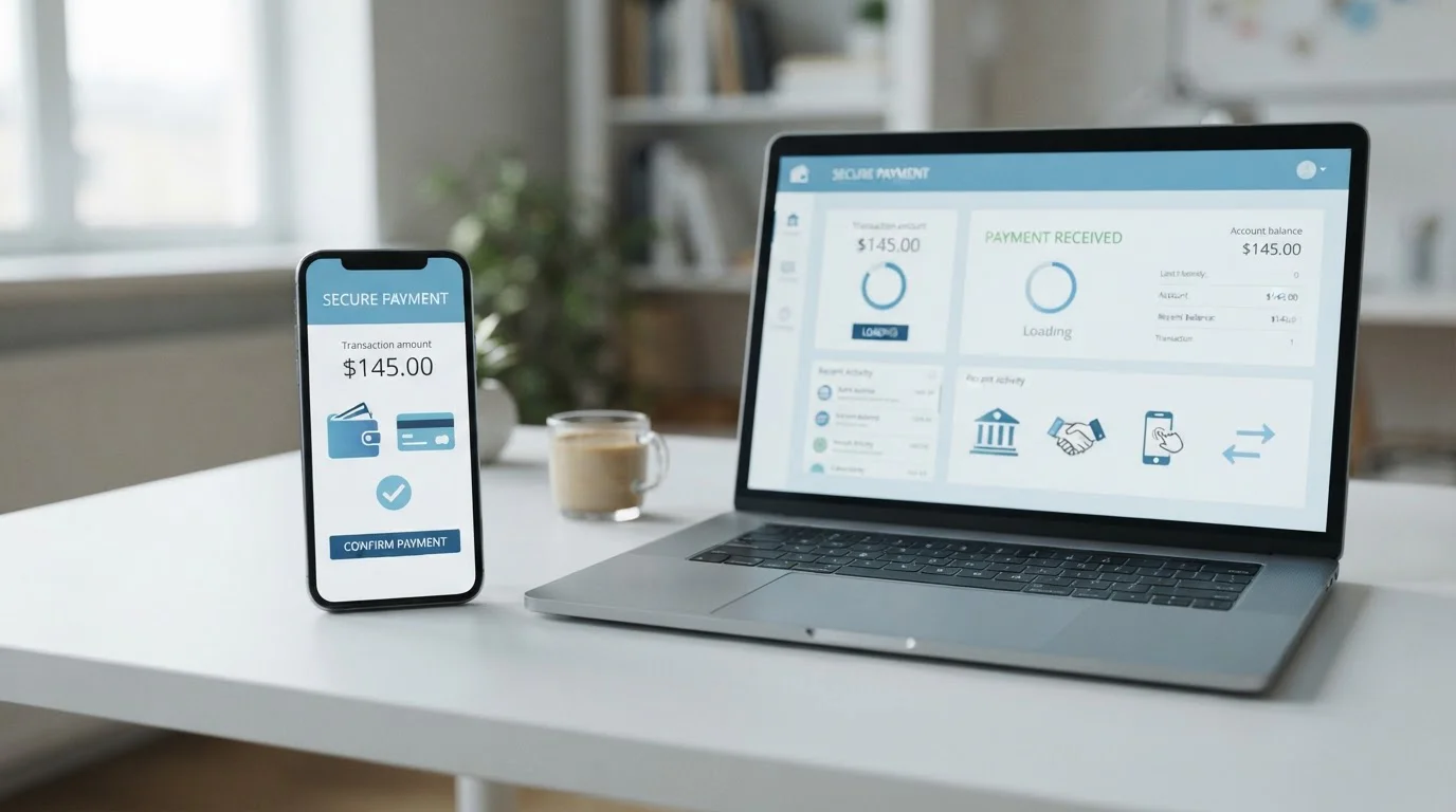 Comparison of digital payment methods on smartphone and laptop screens