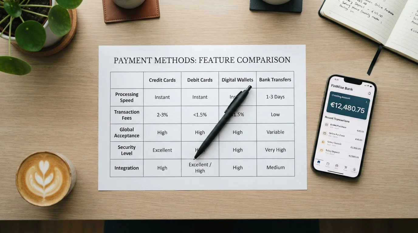 Comparison chart showing modern UK casino payment methods with deposit speeds and features