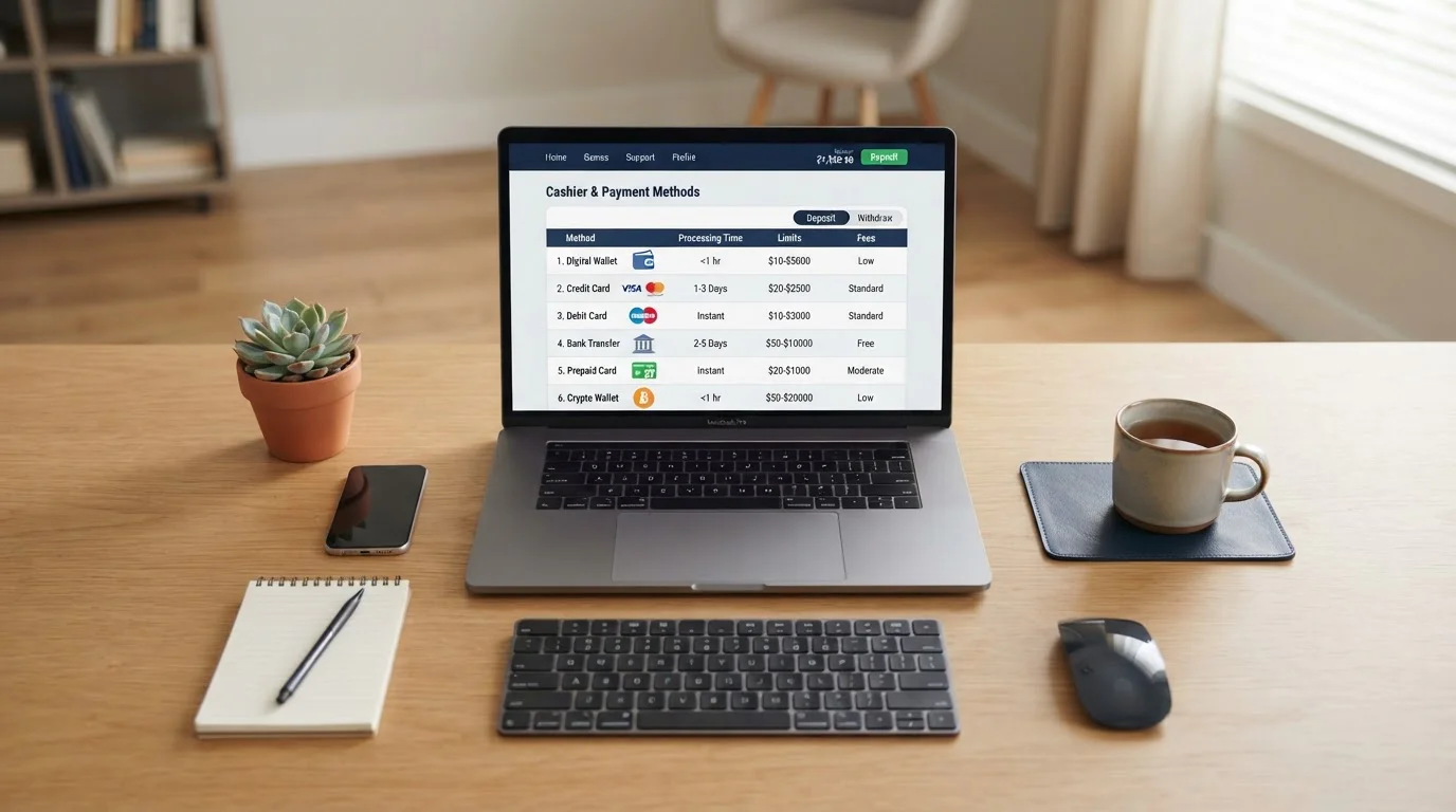 Casino cashier page comparison showing payment method availability across UKGC and offshore operators