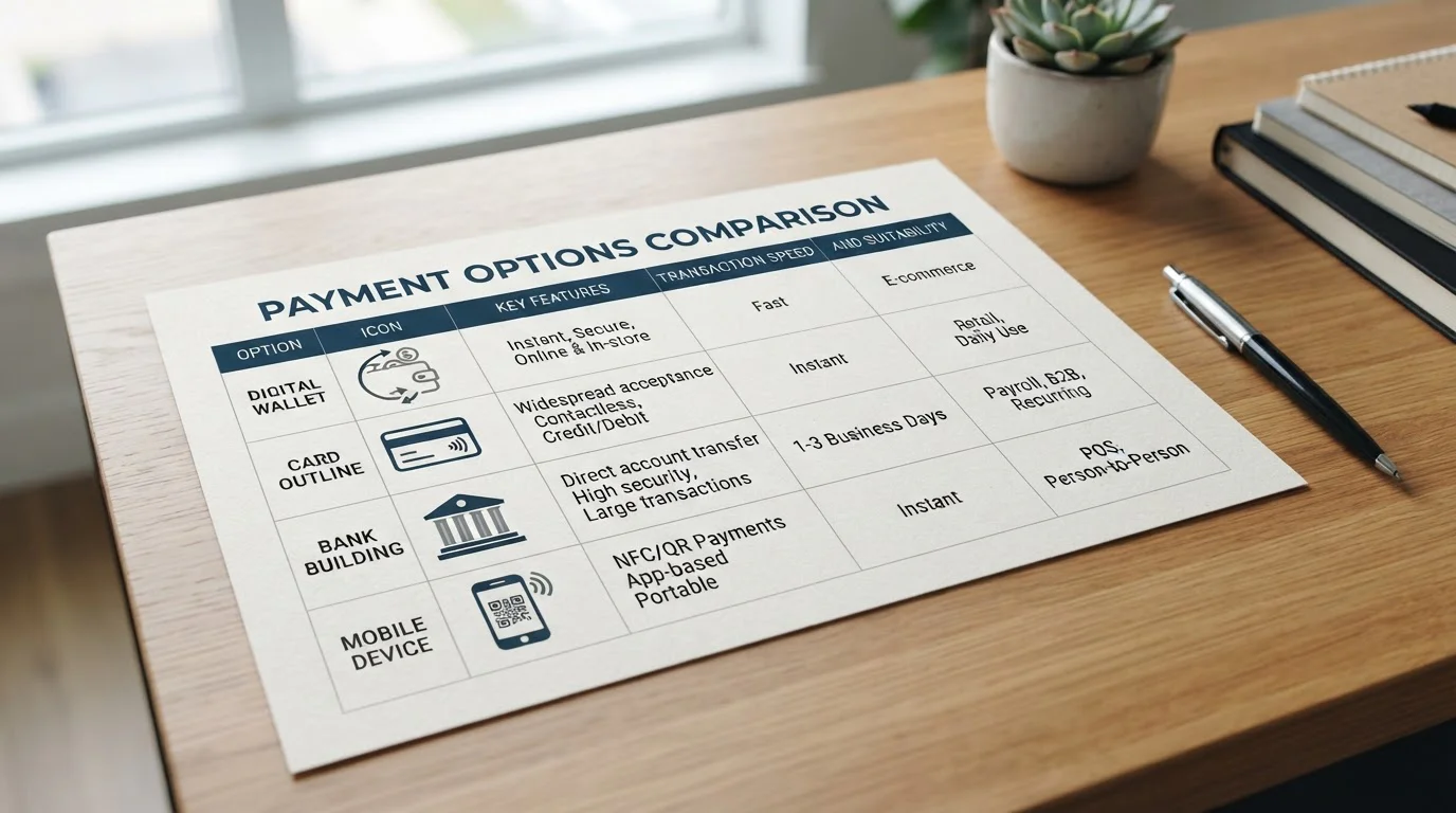 Payment methods comparison document showing various UK casino deposit options