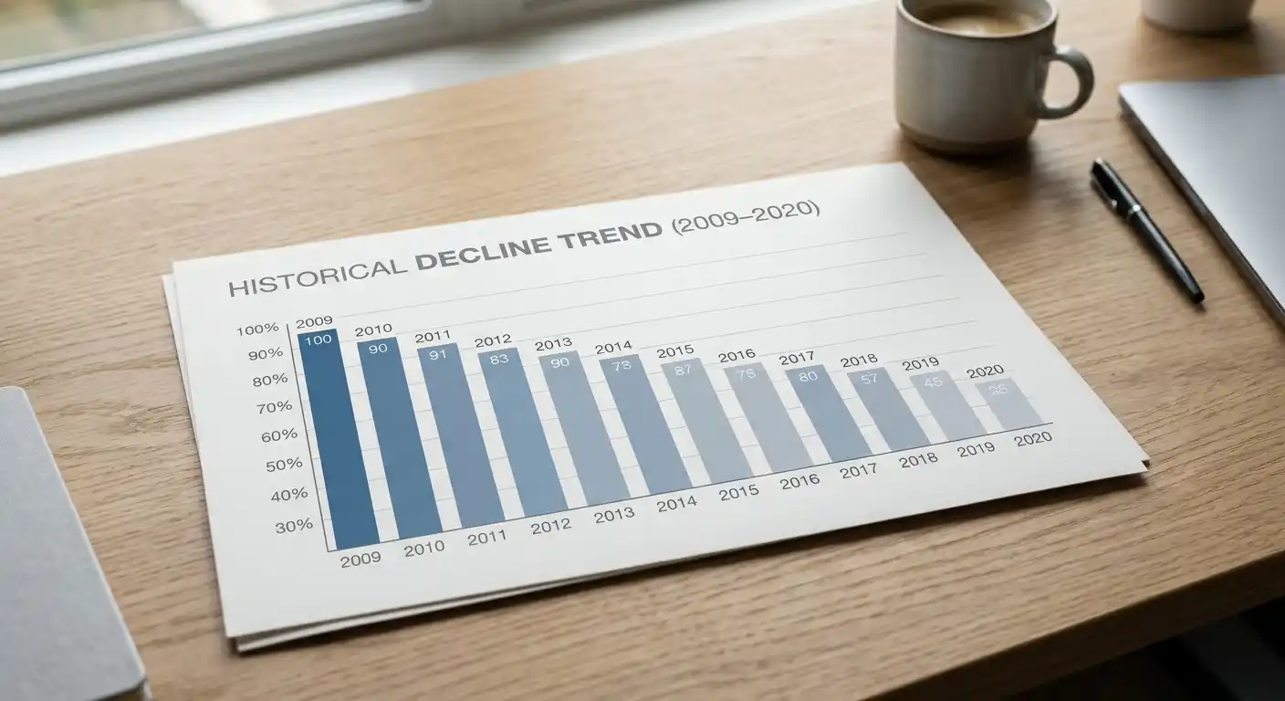 Timeline showing decline of cheque usage from 1.2 billion in 2009 to 195 million in 2020