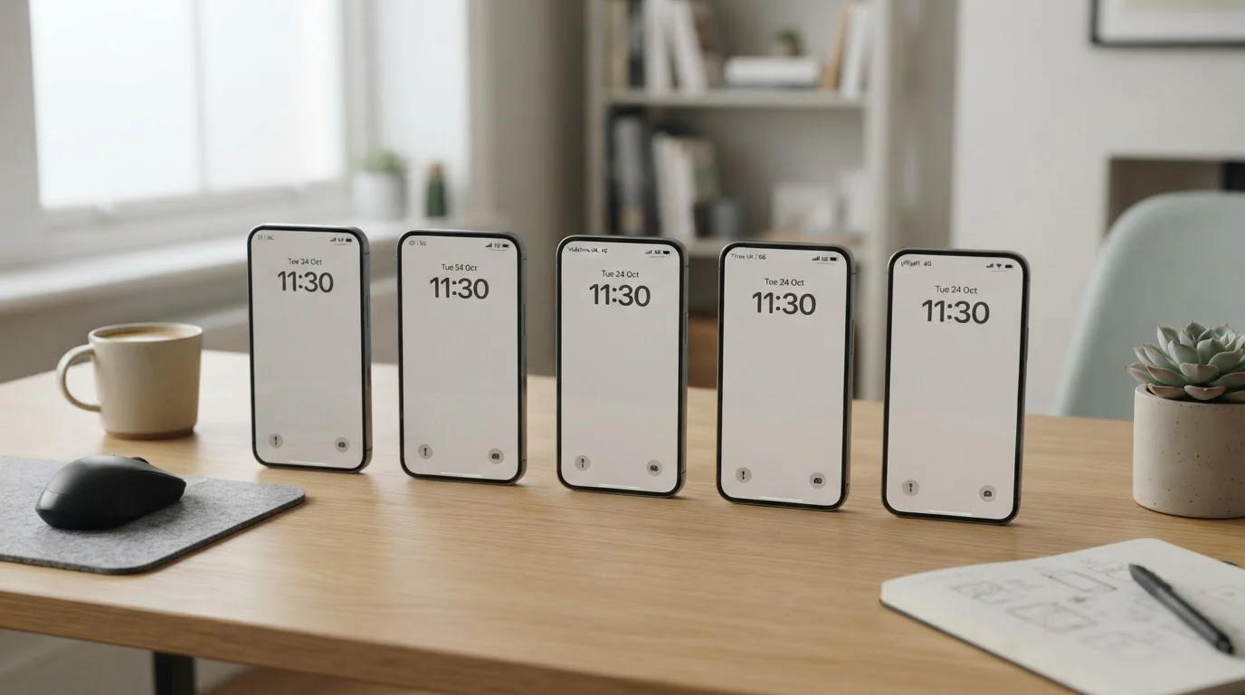 Multiple UK carrier smartphones showing network connectivity
