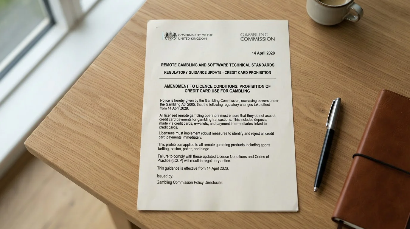 UK Gambling Commission document showing April 2020 credit card ban announcement