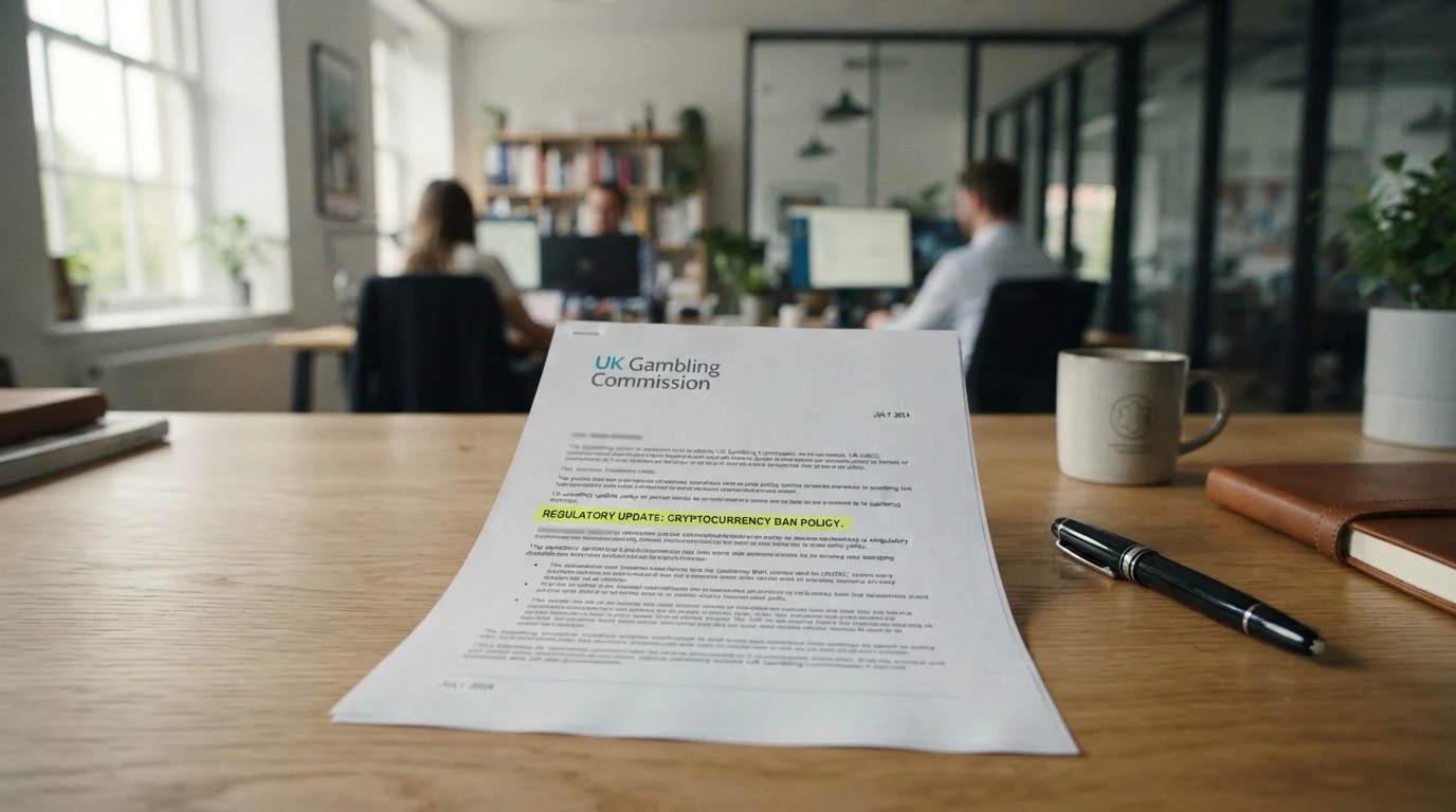 UK Gambling Commission document with cryptocurrency ban policy highlighted