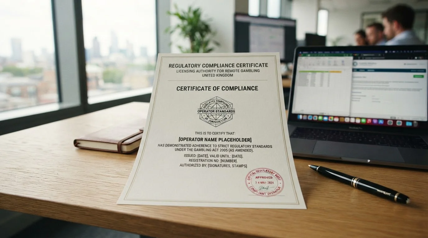 UKGC license document with regulatory certification stamp