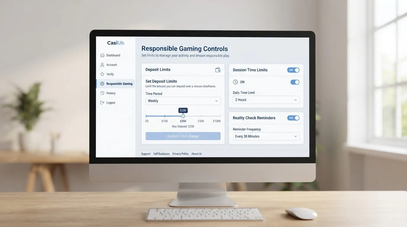 UKGC licence verification and deposit limit controls interface