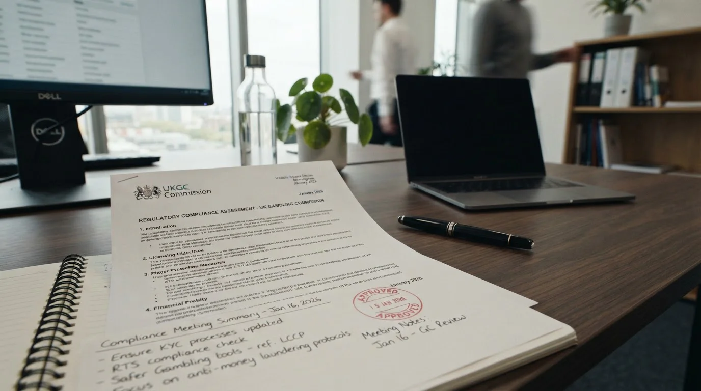 UKGC license document on desk with January 2026 date