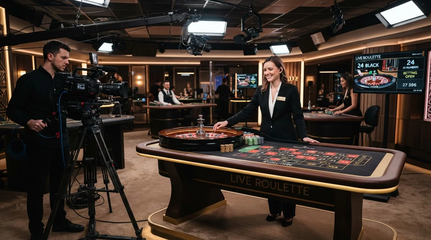 Live dealer roulette table being streamed from Evolution Gaming studio